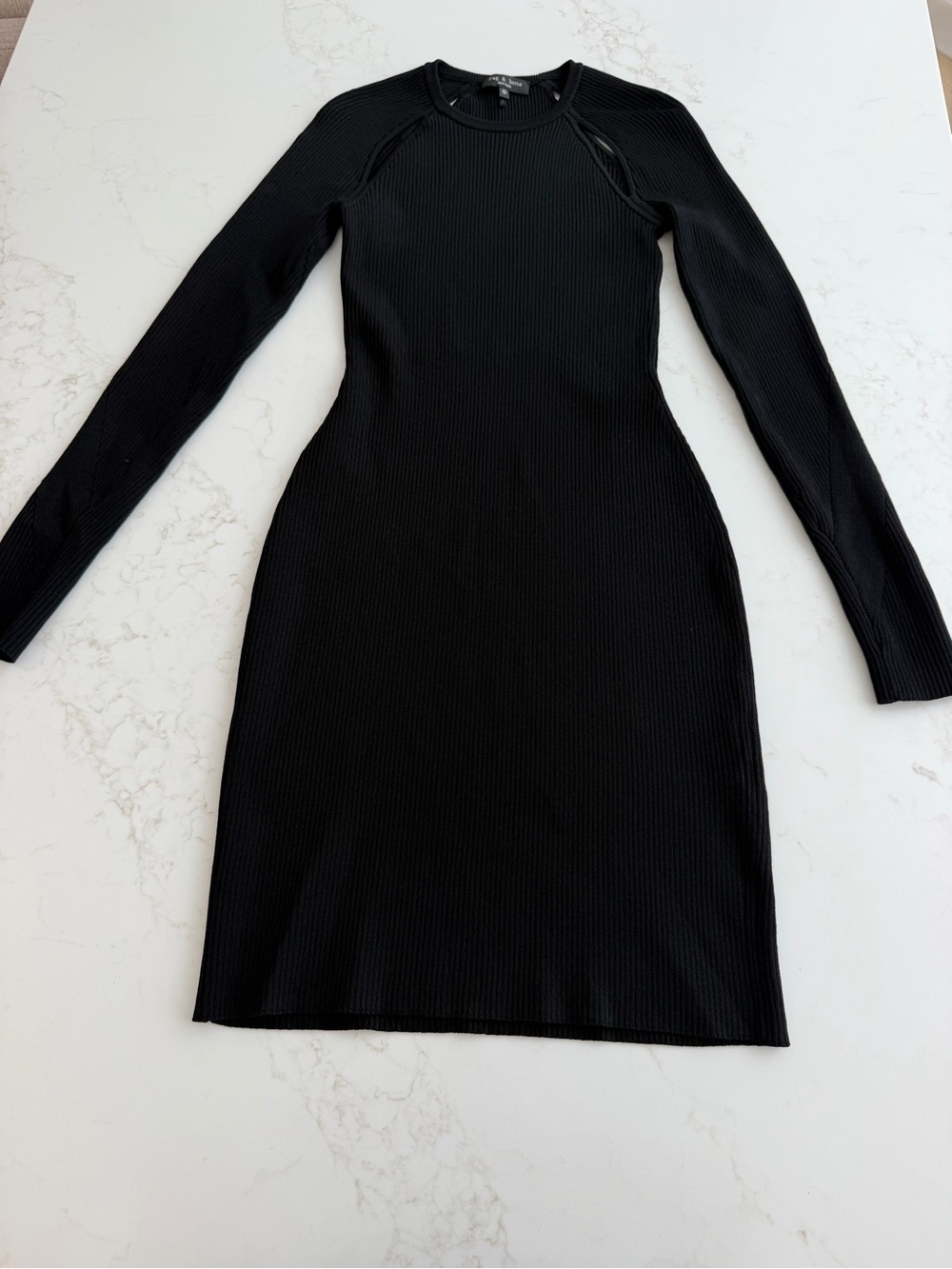 rag & bone Black Ribbed Long-Sleeve Midi Dress